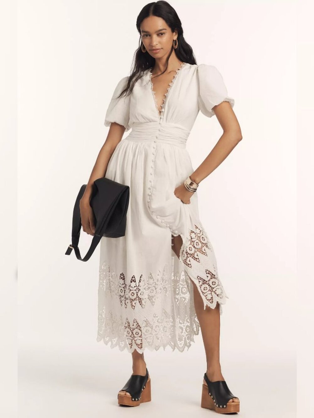 Anthropologie The Katerina Button-Front Dress XS 2 Ivory V Neck Cotton NEW 47181